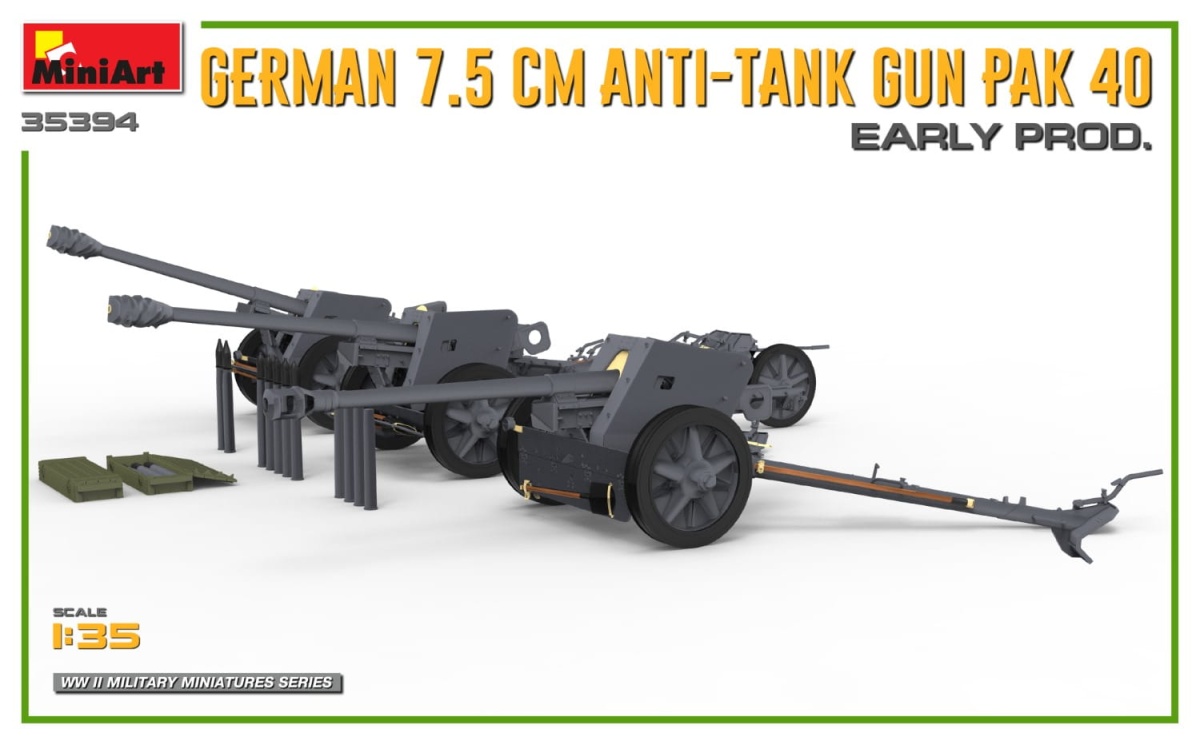 Zdjęcie dodatkowe produktu German 7.5cm Anti-tank Gun Pak 40. Early Prod 1:35 MiniArt 35394