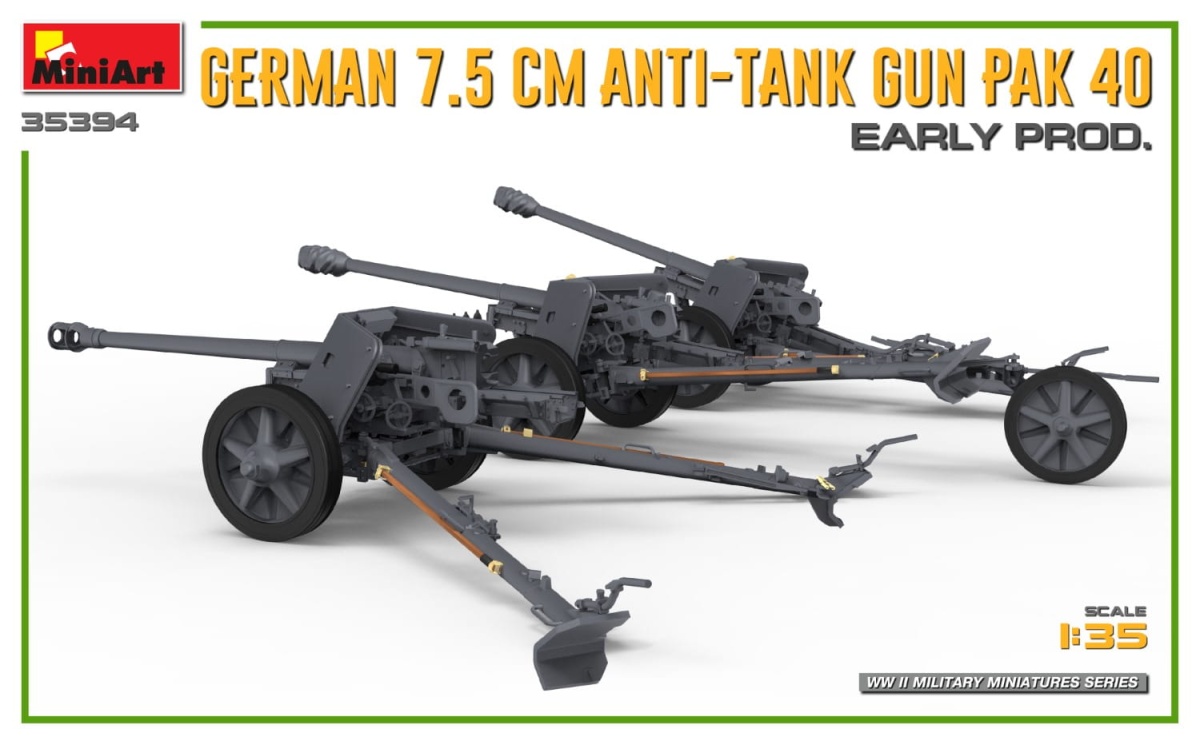 Zdjęcie dodatkowe produktu German 7.5cm Anti-tank Gun Pak 40. Early Prod 1:35 MiniArt 35394