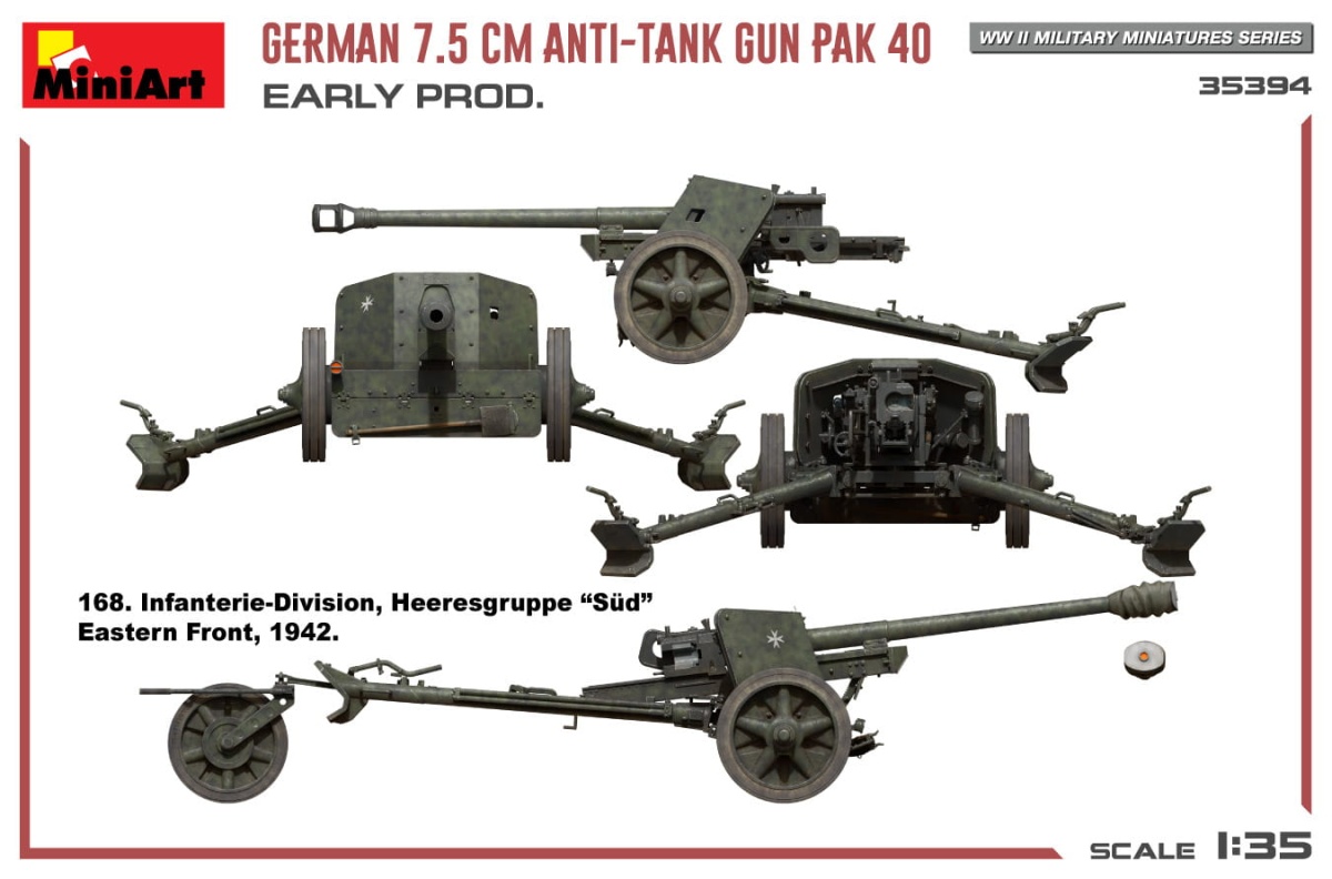 Zdjęcie dodatkowe produktu German 7.5cm Anti-tank Gun Pak 40. Early Prod 1:35 MiniArt 35394