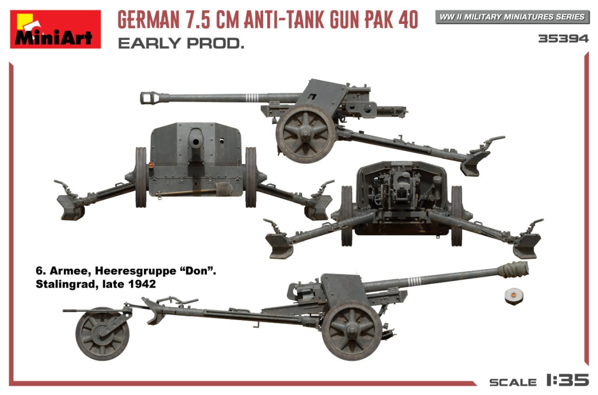 Zdjęcie dodatkowe produktu German 7.5cm Anti-tank Gun Pak 40. Early Prod 1:35 MiniArt 35394