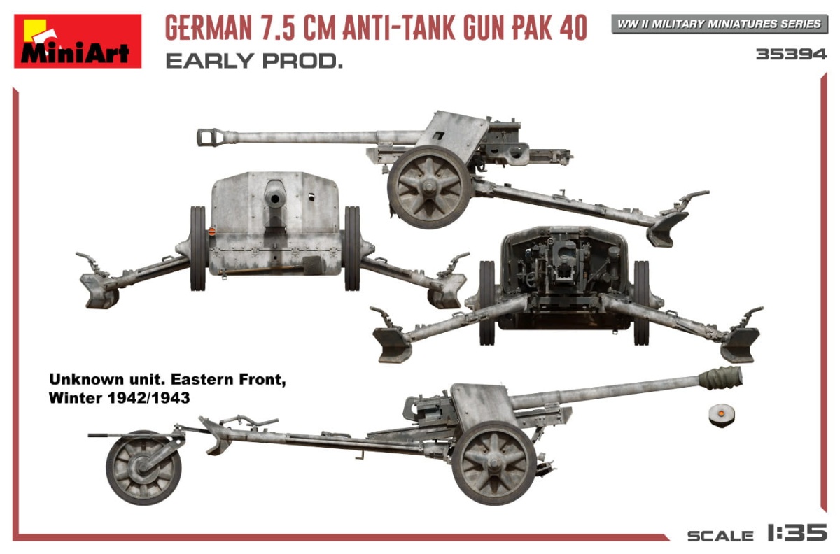 Zdjęcie dodatkowe produktu German 7.5cm Anti-tank Gun Pak 40. Early Prod 1:35 MiniArt 35394