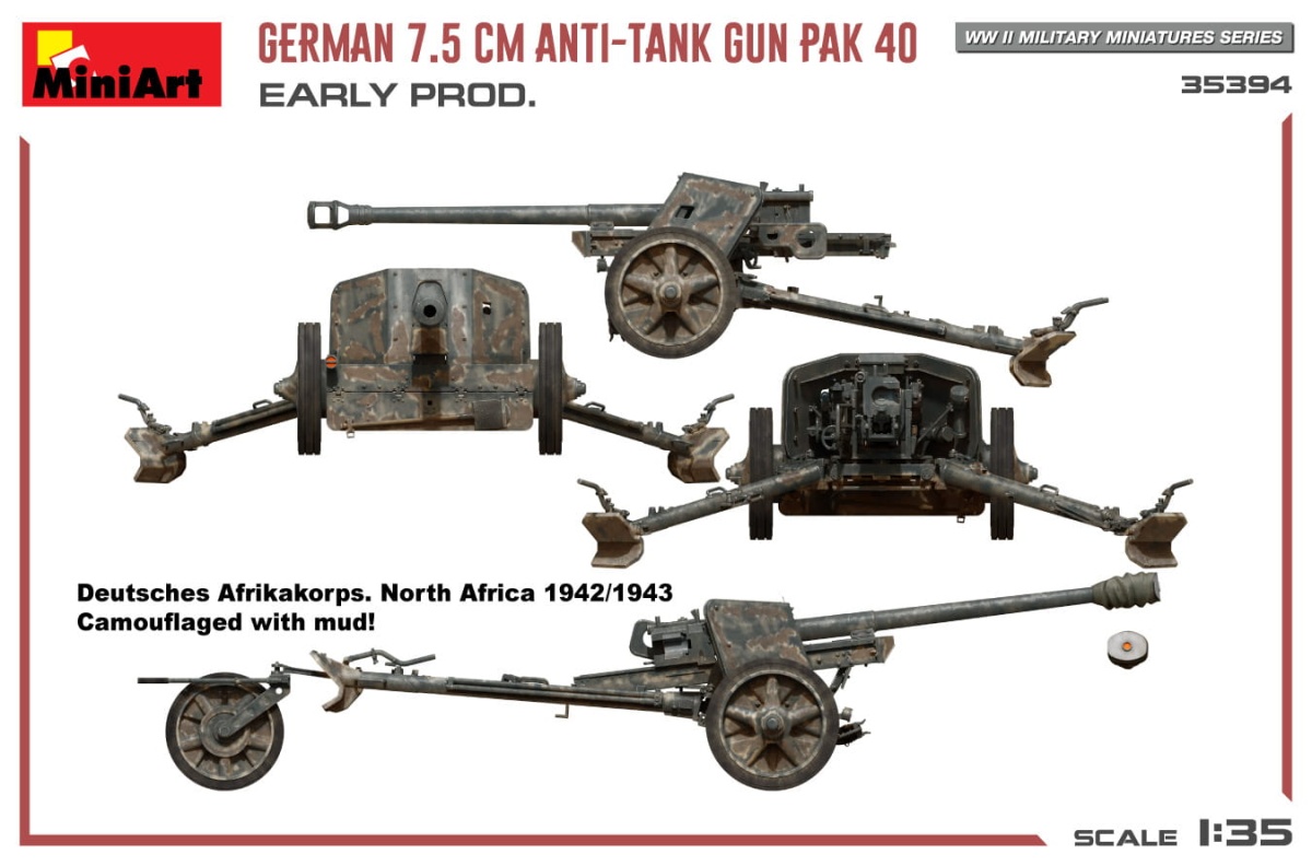 Zdjęcie dodatkowe produktu German 7.5cm Anti-tank Gun Pak 40. Early Prod 1:35 MiniArt 35394