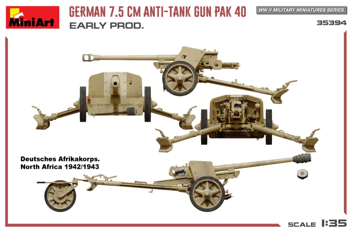 Zdjęcie dodatkowe produktu German 7.5cm Anti-tank Gun Pak 40. Early Prod 1:35 MiniArt 35394
