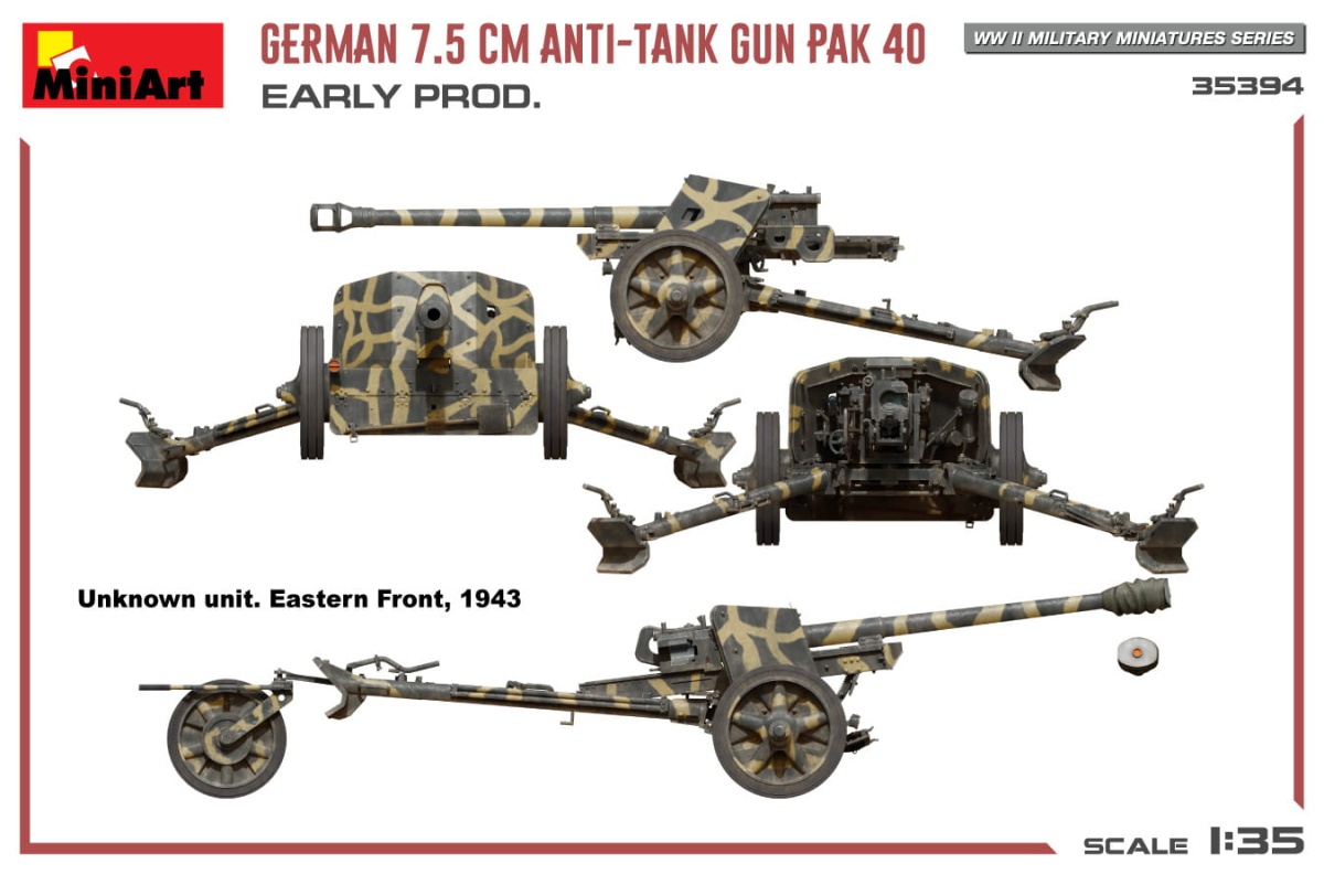 Zdjęcie dodatkowe produktu German 7.5cm Anti-tank Gun Pak 40. Early Prod 1:35 MiniArt 35394