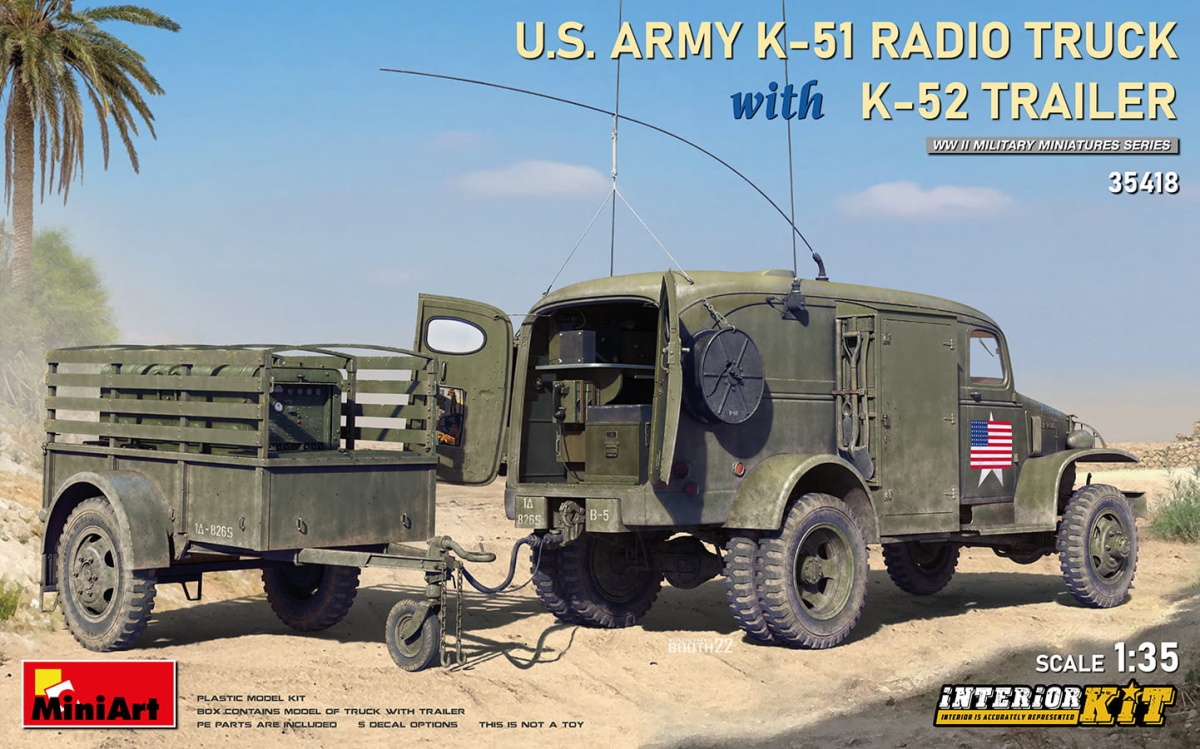 Zdjęcie główne produktu US Army K-51 Radio Truck With K-52 Trailer. Interior Kit 1:35 MiniArt 35418