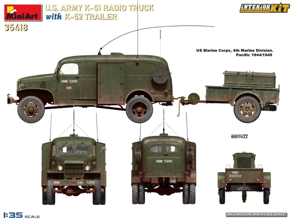 Zdjęcie dodatkowe produktu US Army K-51 Radio Truck With K-52 Trailer. Interior Kit 1:35 MiniArt 35418