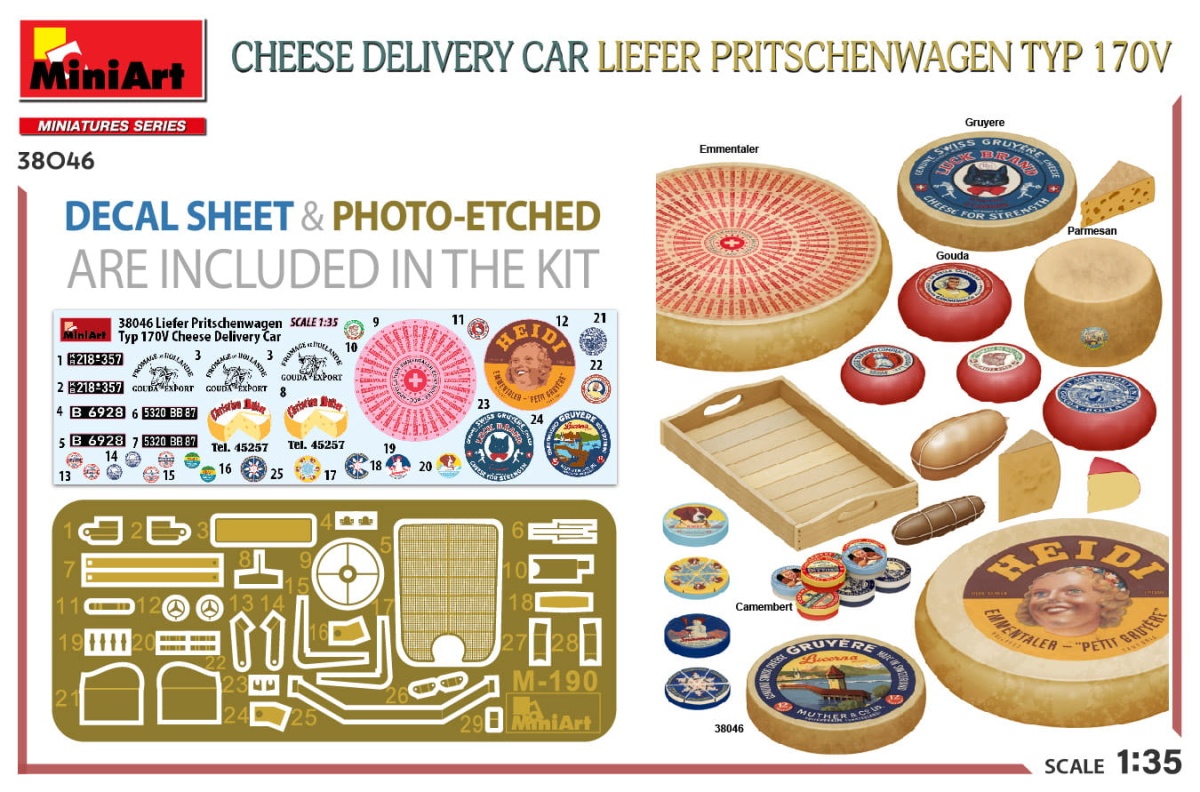 Zdjęcie dodatkowe produktu Cheese Delivery Car Liefer Pritschenwagen Typ 170v 1:35 MiniArt 38046