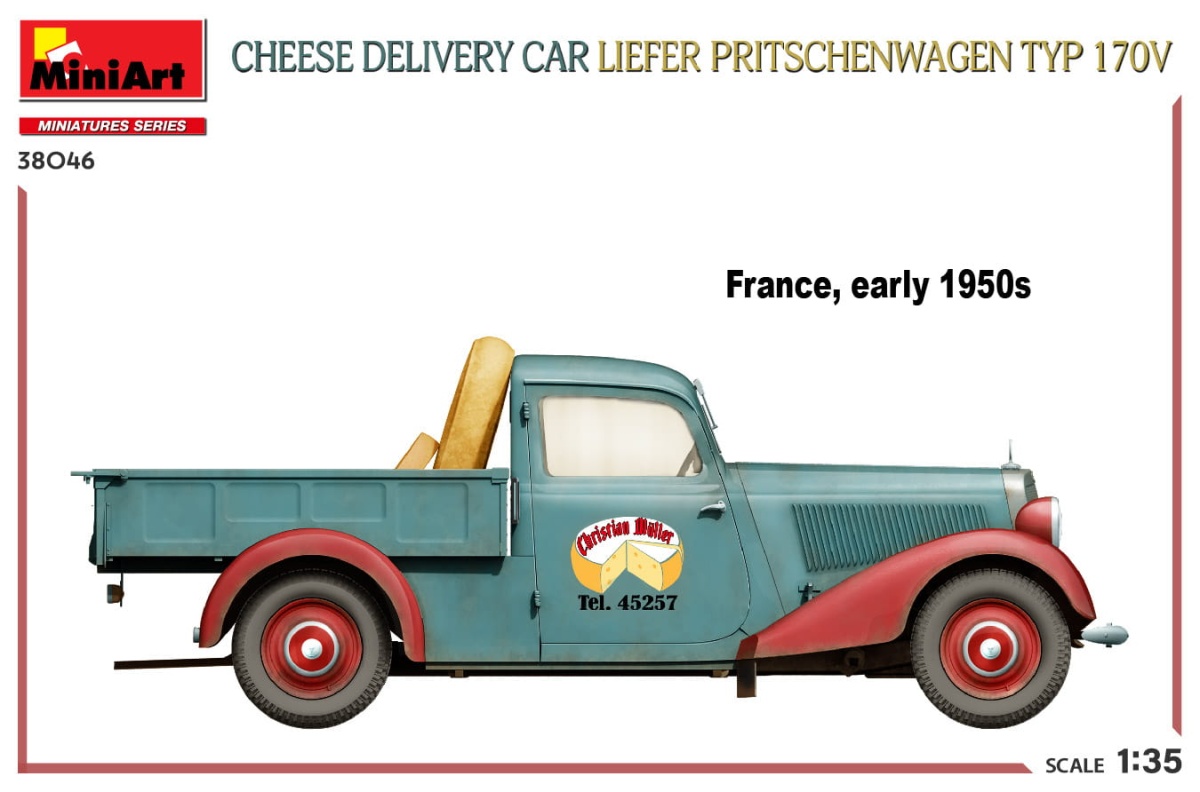 Zdjęcie dodatkowe produktu Cheese Delivery Car Liefer Pritschenwagen Typ 170v 1:35 MiniArt 38046
