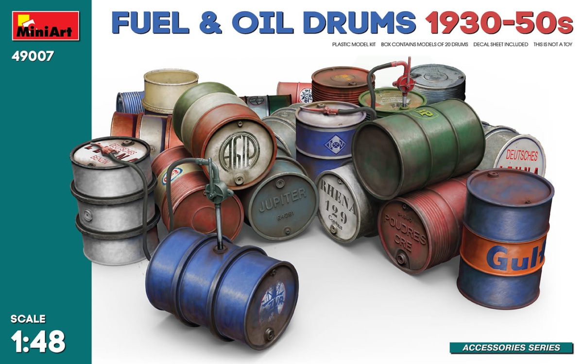Zdjęcie główne produktu Fuel and Oil Drums 1930-50s 1:48 MiniArt 49007