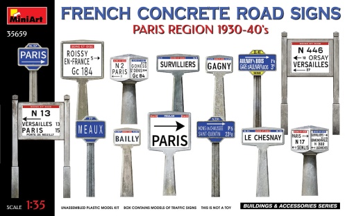 French Concrete Road Signs Paris Region 1930-40s 1:35 MiniArt 35659