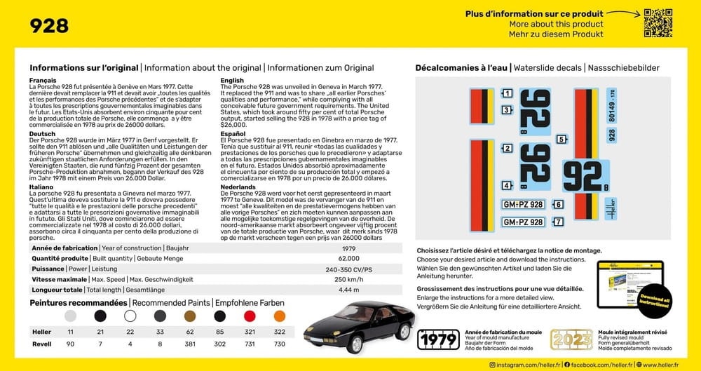 Zdjęcie dodatkowe produktu Porsche 928 STARTER KIT 1:43 Heller 56149