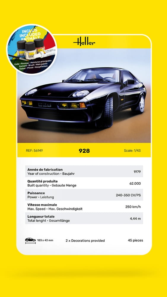 Zdjęcie dodatkowe produktu Porsche 928 STARTER KIT 1:43 Heller 56149