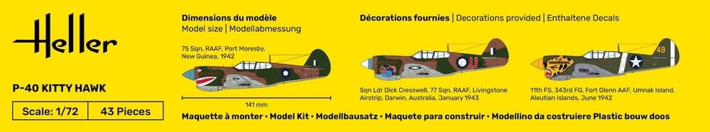 Zdjęcie dodatkowe produktu P-40 Kitty Hawk STARTER KIT 1:72 Heller 56266