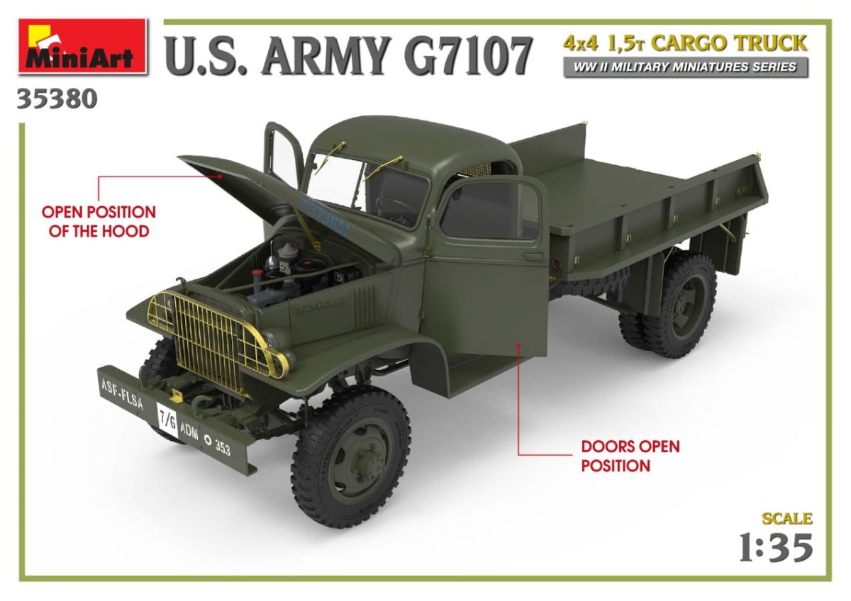 Zdjęcie dodatkowe produktu US Army G7107 4x4 1,5t Cargo Truck 1:35 MiniArt 35380
