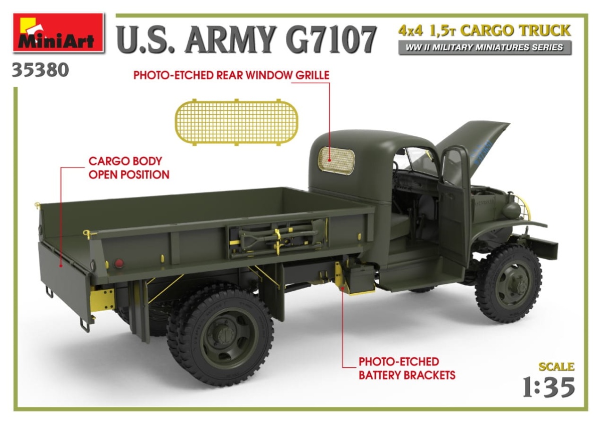 Zdjęcie dodatkowe produktu US Army G7107 4x4 1,5t Cargo Truck 1:35 MiniArt 35380