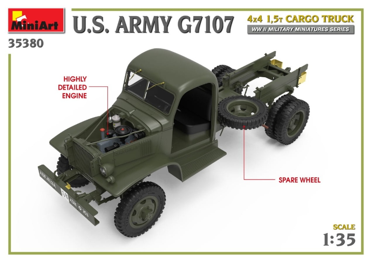 Zdjęcie dodatkowe produktu US Army G7107 4x4 1,5t Cargo Truck 1:35 MiniArt 35380