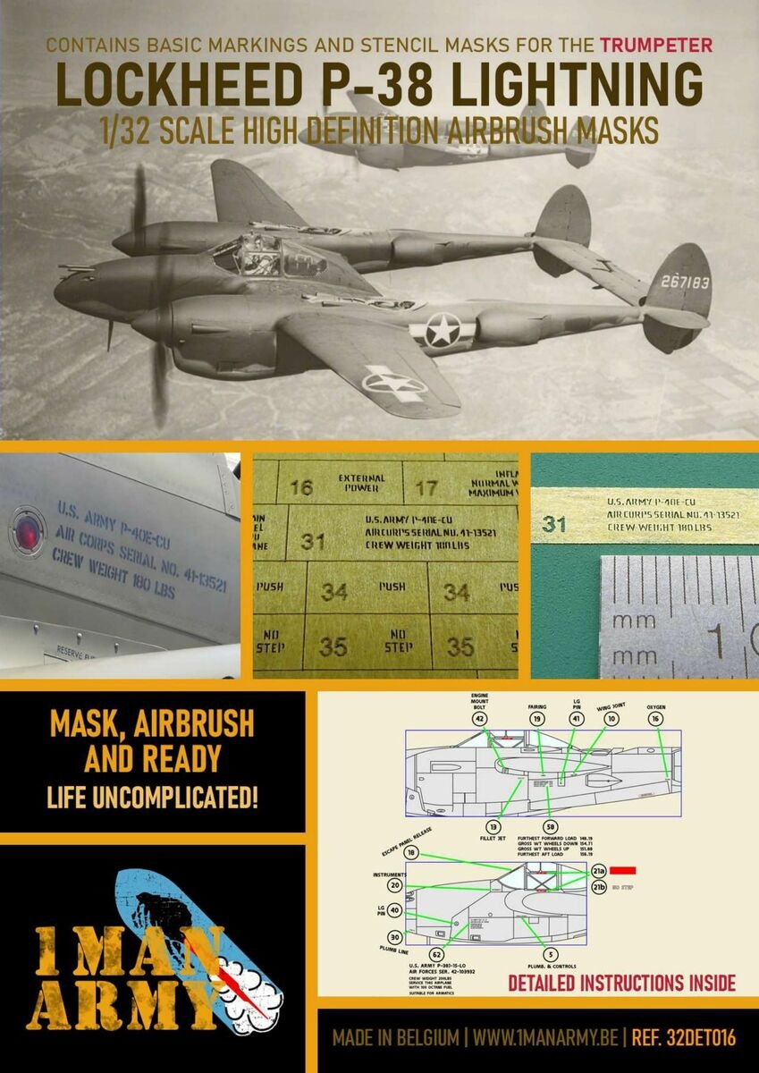 Zdjęcie główne produktu Maski Lockheed P-38 Lightning 1:32 1 Man Army 32DET016