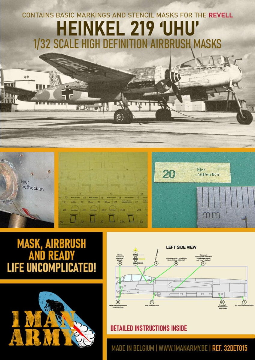 Zdjęcie główne produktu Maski Heinkel 219 UHU 1:32 1 Man Army 32DET015