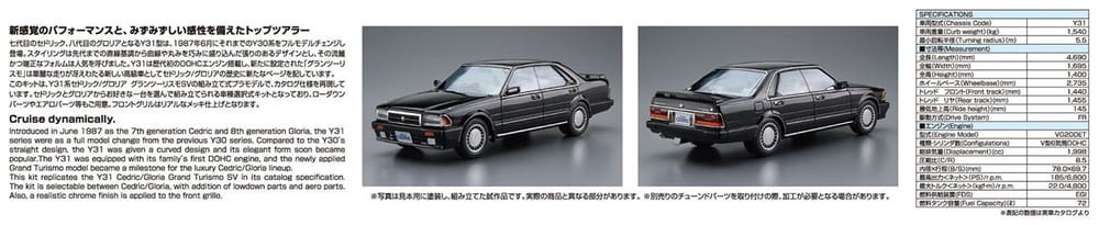 Zdjęcie dodatkowe produktu Nissan Y31 Cedric/Gloria V20 Twincam Turbo Gran Turismo SV '87 1:24 Aoshima 06110
