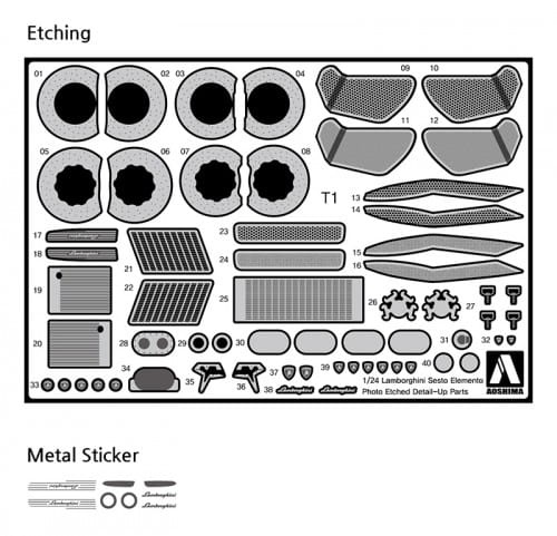 Zdjęcie główne produktu Photo-Etched Parts and Detail-up Parts Set for Lamborghini Sesto Elemento 1:24 Aoshima 01076