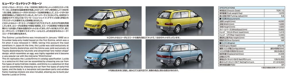 Zdjęcie dodatkowe produktu Toyota TCR11G Estima Lucida/Emina '94 1:24 Aoshima 06135