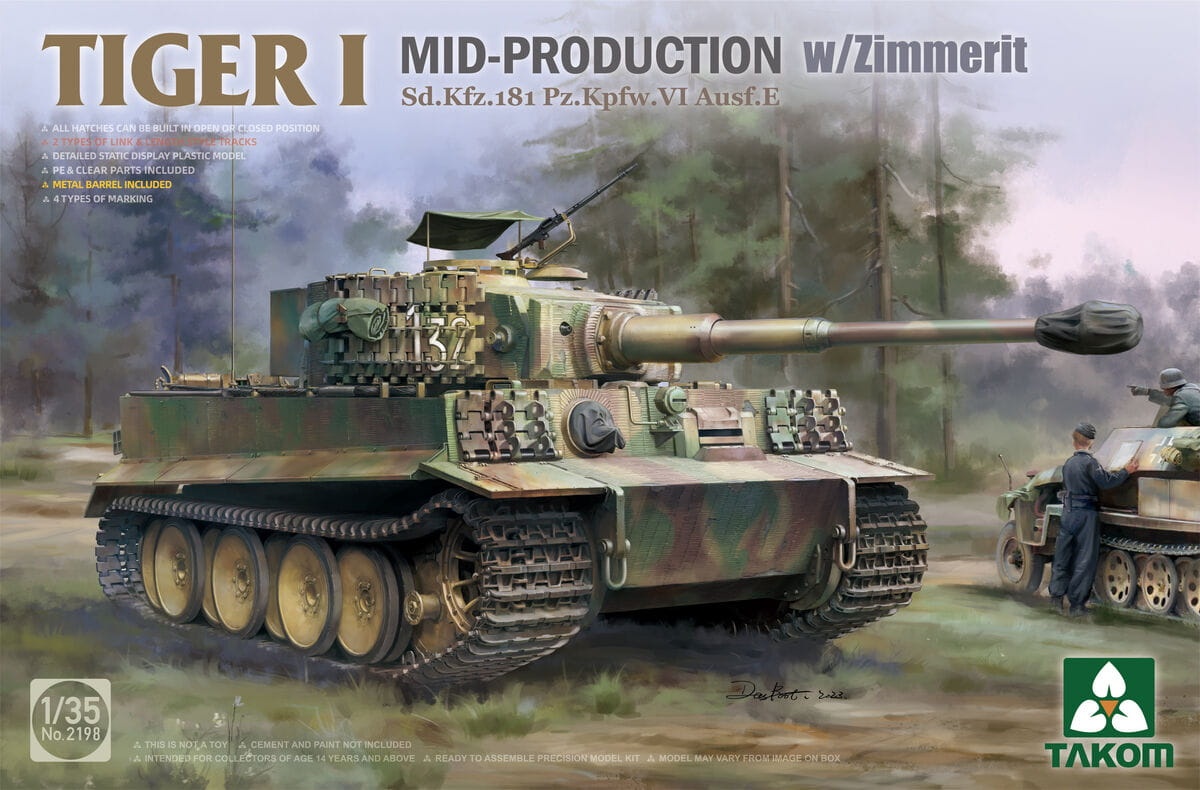 Zdjęcie główne produktu Pz.Kpfw.VI Ausf.E Tiger I Mid-Production with Zimmerit Sd.Kfz.181 1:35 Takom 2198