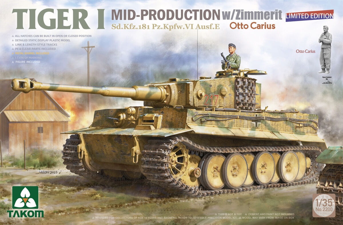 Zdjęcie główne produktu Tiger I Mid-Production With Zimmerit Otto Carius (Limited Edition) 1:35 Takom 2200