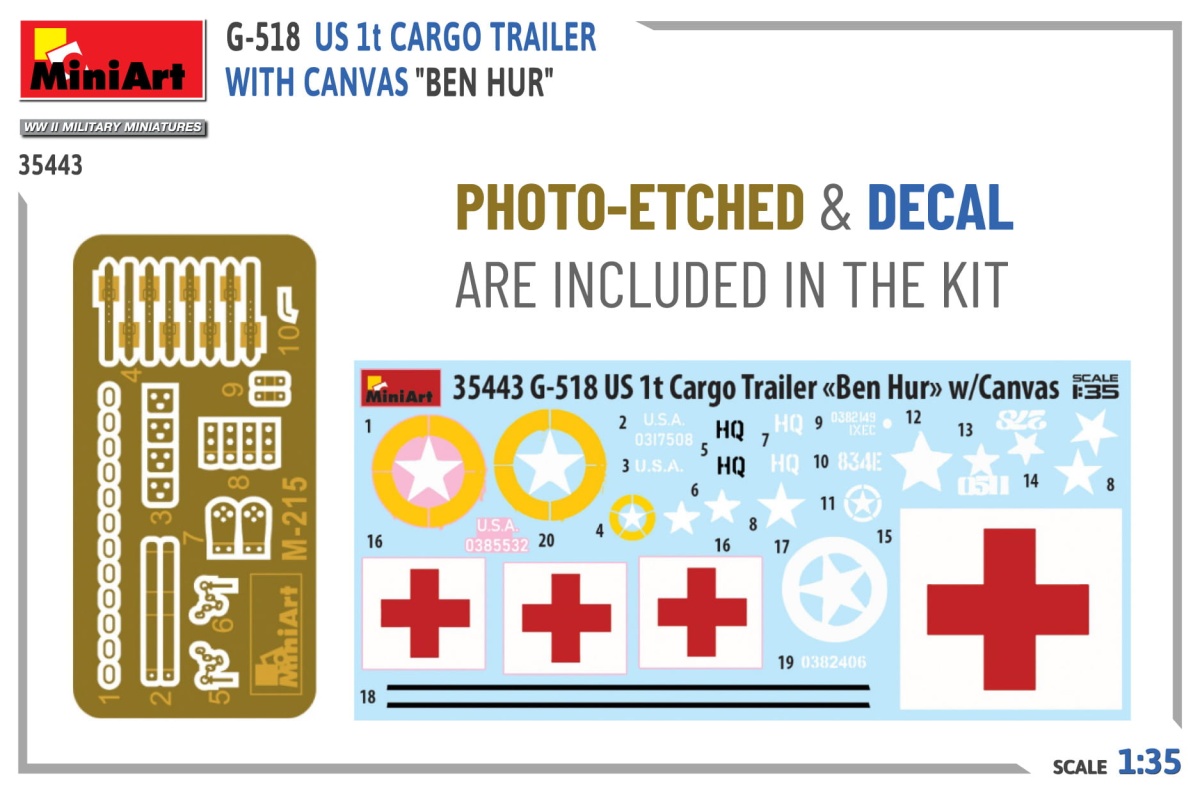 Zdjęcie dodatkowe produktu G-518 US 1t Cargo Trailer With Canvas Ben Hur 1:35 MiniArt 35443