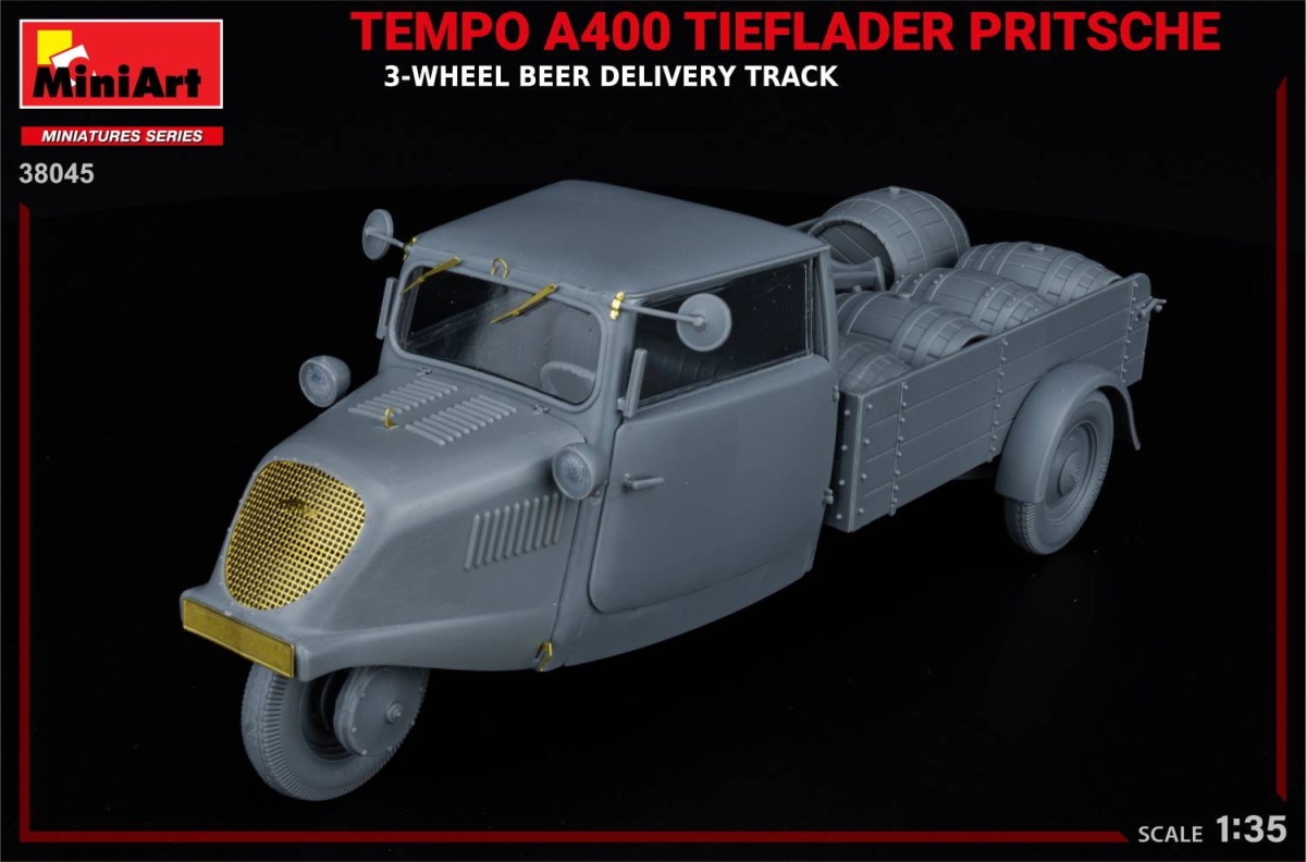 Zdjęcie dodatkowe produktu Tempo A400 Tieflader Pritsche 3-wheel Beer Delivery Truck 1:35 MiniArt 38045