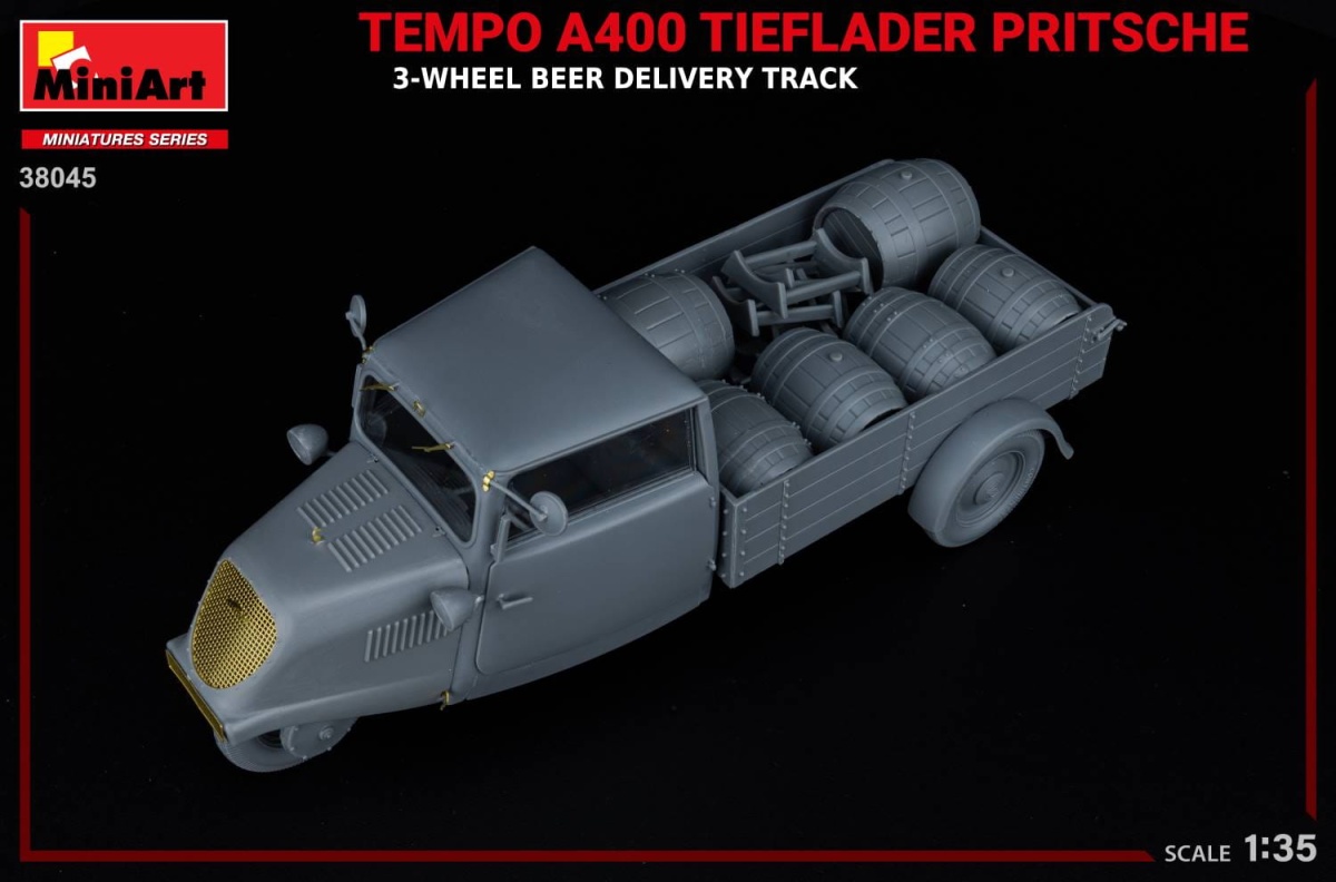 Zdjęcie dodatkowe produktu Tempo A400 Tieflader Pritsche 3-wheel Beer Delivery Truck 1:35 MiniArt 38045