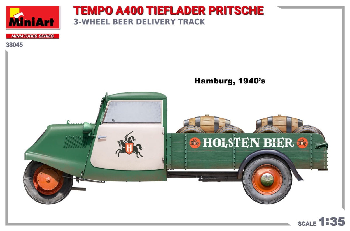 Zdjęcie dodatkowe produktu Tempo A400 Tieflader Pritsche 3-wheel Beer Delivery Truck 1:35 MiniArt 38045