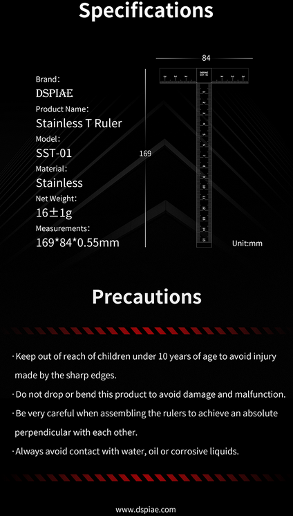 Zdjęcie dodatkowe produktu Stainless Steel T-Ruler DSPIAE SST-01