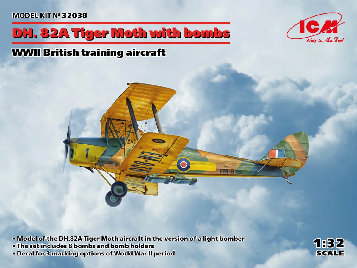 Zdjęcie główne produktu DH 82A Tiger Moth with bombs 1:32 ICM 32038