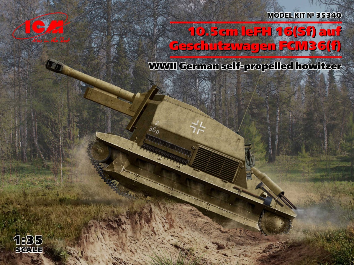 Zdjęcie główne produktu 10.5cm leFH 16(Sf) auf Geschutzwagen FCM36 (f) 1:35 ICM 35340