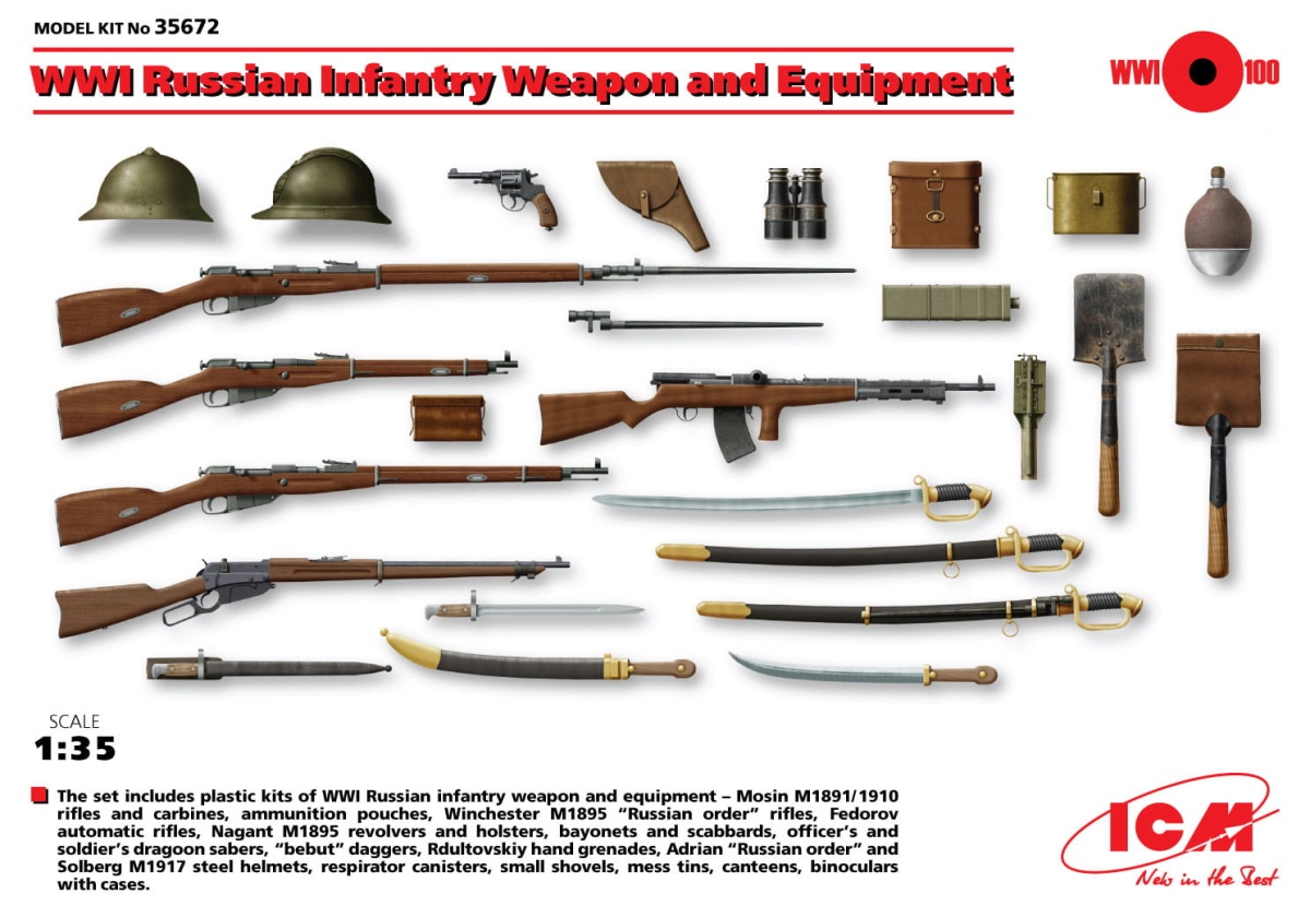 Zdjęcie główne produktu WWI Russian Infantry Weapon and Equipment 1:35 ICM 35672