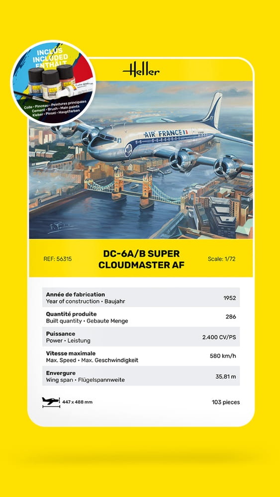 Zdjęcie dodatkowe produktu DC6 Super Cloudmaster AF STARTER KIT 1:72 Heller 56315
