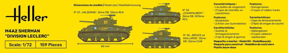 Zdjęcie dodatkowe produktu M4A2 Sherman Division Leclerc FR STARTER KIT 1:72 Heller 56894