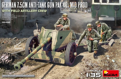 German 7.5cm Anti-tank Gun Pak 40. Mid Prod. With Field Artillery Crew 1:35 MiniArt 35400