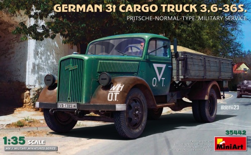 German 3t Cargo Truck 3,6-36s. Pritsche-normal-type. Military Service 1:35 MiniArt 35442