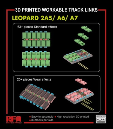 Gąsienice ruchome (druk 3d) do Leopard 2A5/A6/A7 1:35 Rye Field Model 2022