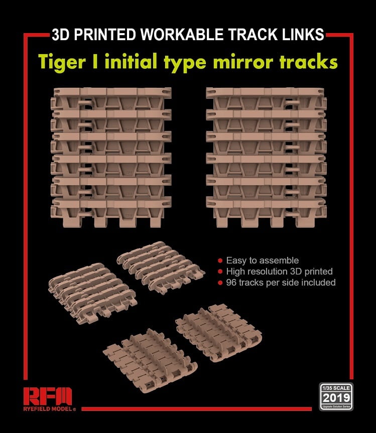 Zdjęcie główne produktu 3D Printed Workable Track Links Tiger I initial type mirror tracks 1:35 Rye Field Model 2019