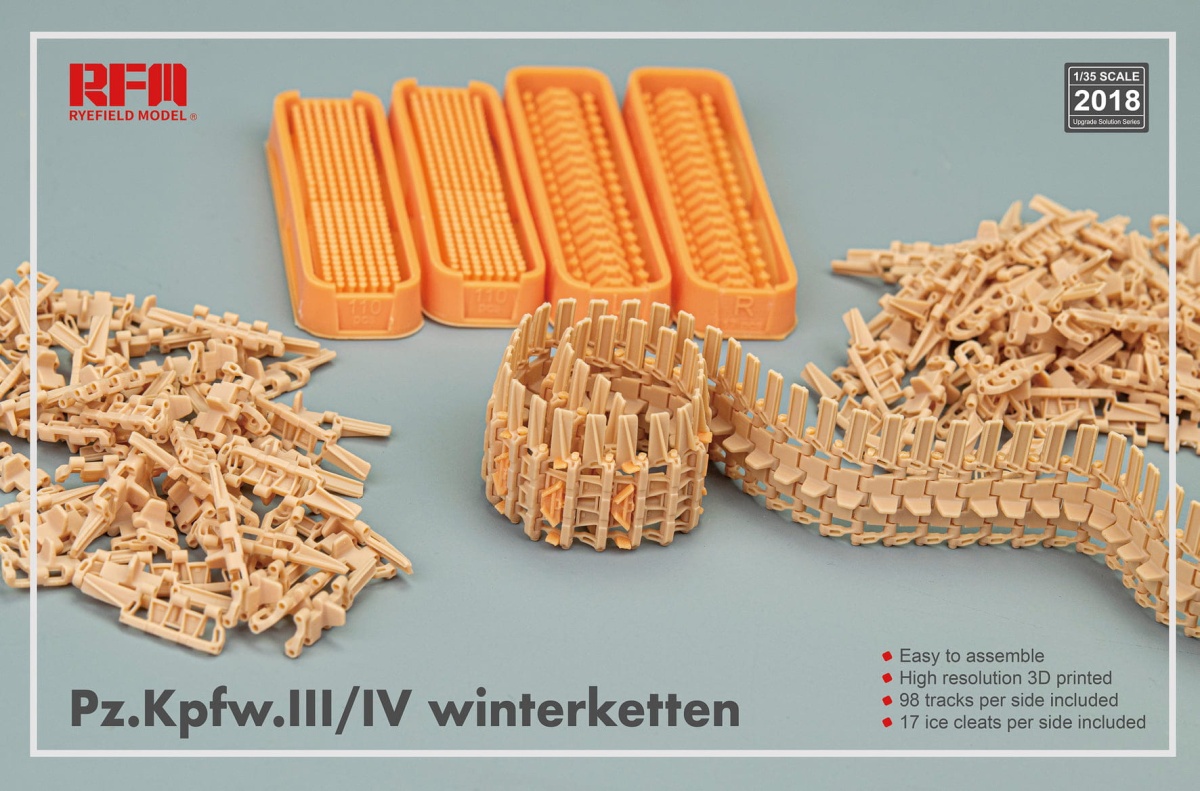 Zdjęcie dodatkowe produktu 3D Printed Workable Track Links Pz.Kpfw.III/IV winterketten 1:35 Rye Field Model 2018