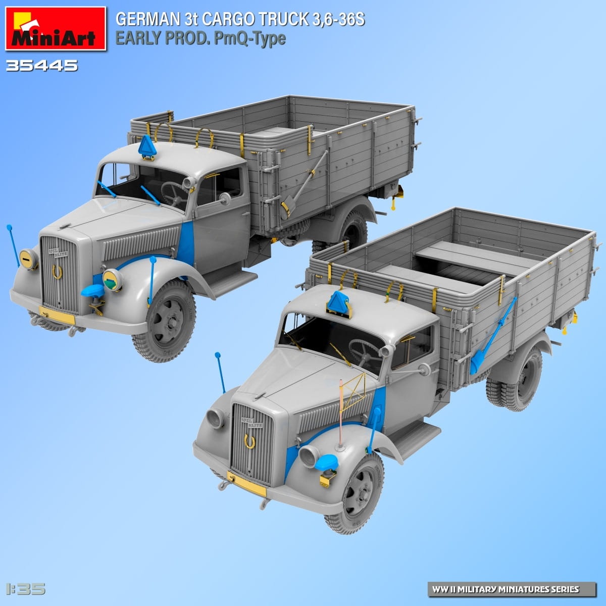 Zdjęcie dodatkowe produktu German 3t Cargo Truck 3,6-36s Early Prod. Pmq-type 1:35 MiniArt 35445