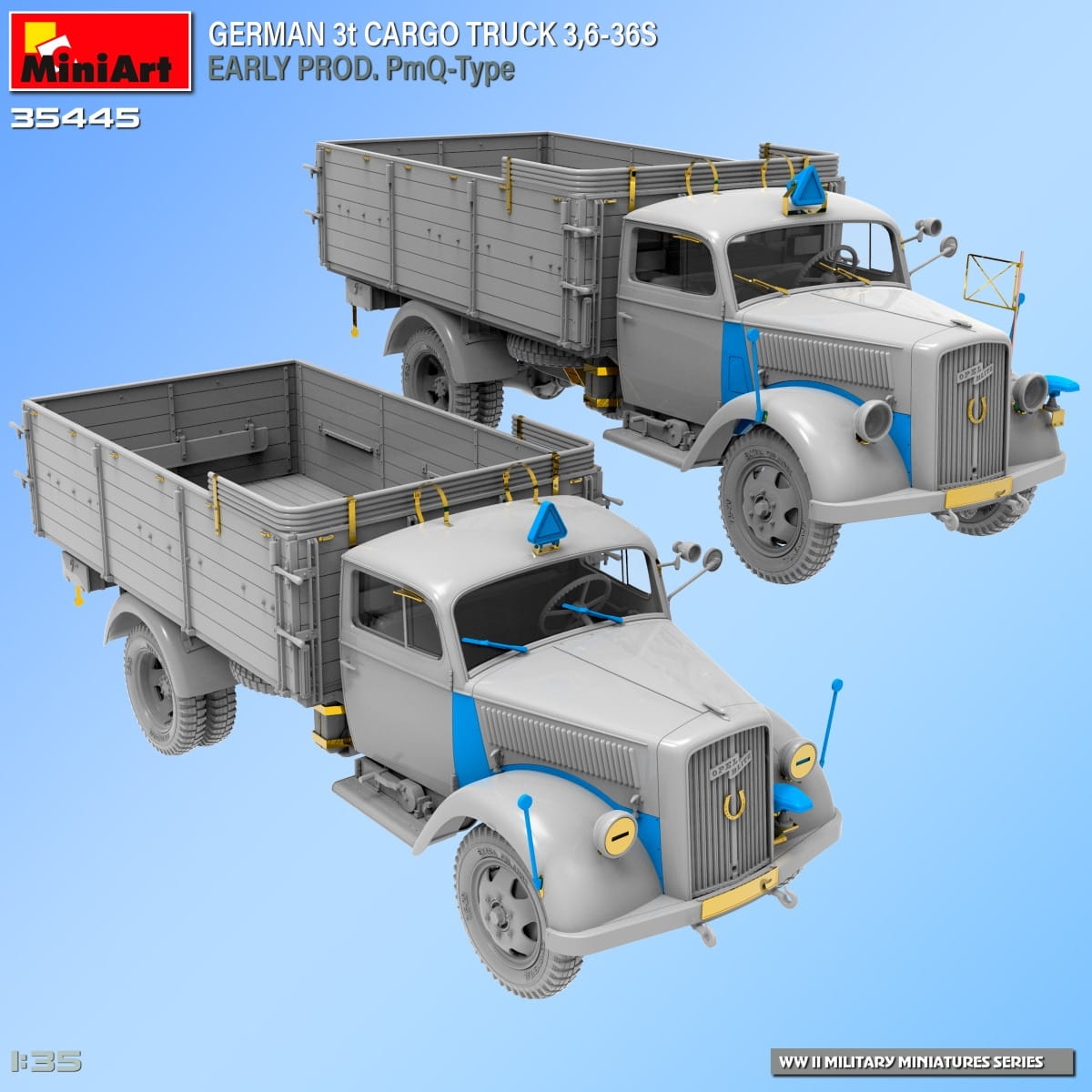 Zdjęcie dodatkowe produktu German 3t Cargo Truck 3,6-36s Early Prod. Pmq-type 1:35 MiniArt 35445