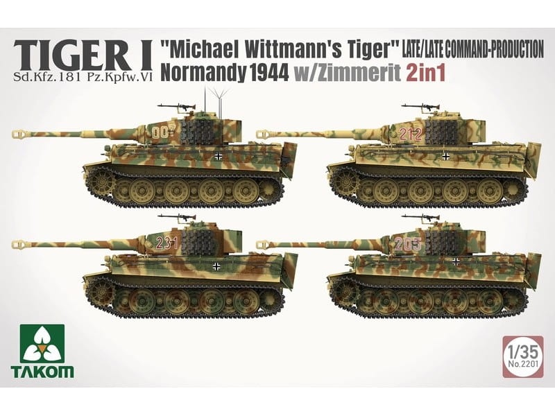 Zdjęcie dodatkowe produktu Tiger I Michael Wittmanns Tiger Normandy 1944 Late/Late Command Production w/Zimmerit 2 in 1 1:35 Takom 2201