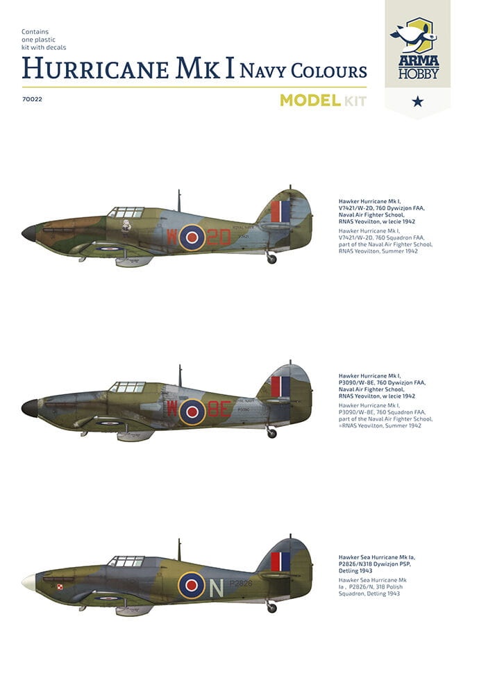 Zdjęcie dodatkowe produktu Hurricane Mk I Navy Colours 1:72 Arma Hobby 70022
