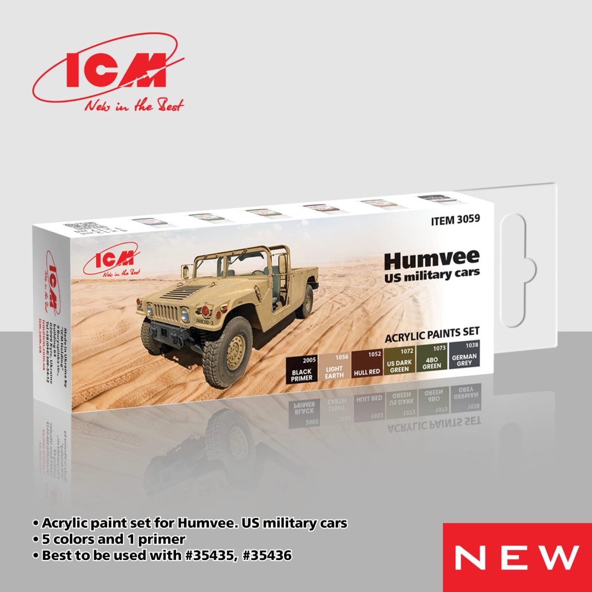 Zdjęcie dodatkowe produktu Acrylic paints set for Humvee US military cars ICM 3059