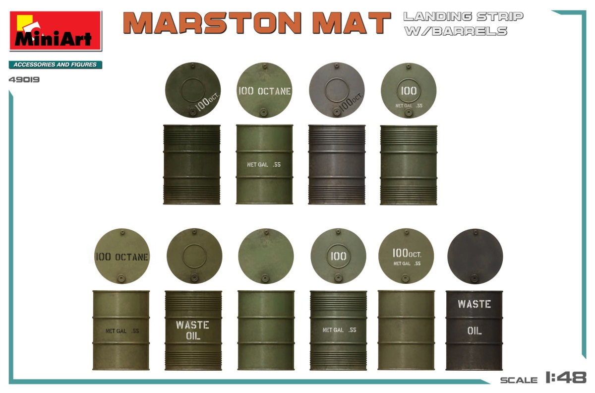 Zdjęcie dodatkowe produktu Marston Mat Landing Strip W/barrels 1:48 MiniArt 49019
