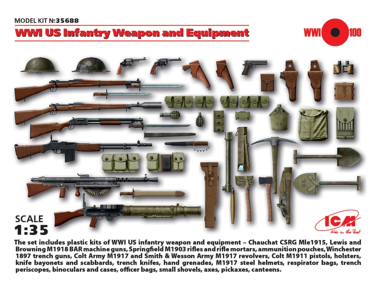 Zdjęcie główne produktu WWI US Infantry Weapon and Equipment 1:35 ICM 35688