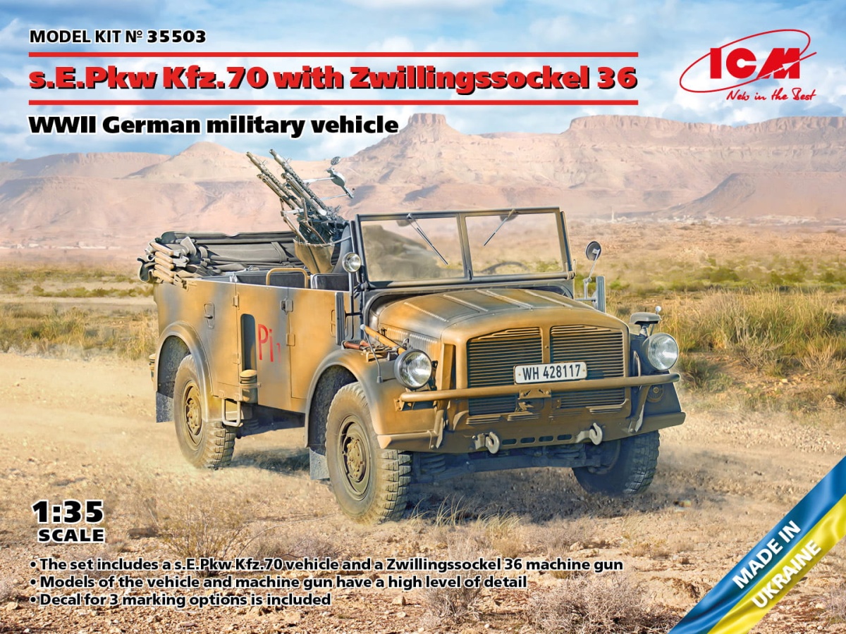 Zdjęcie główne produktu s.E.Pkw Kfz.70 with Zwillingssockel 36 1:35 ICM 35503